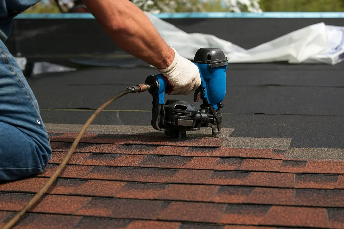 G&R Roofing professional installing asphalt shingles